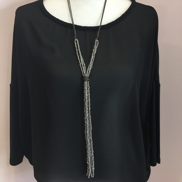 Gray/Silver Crystal Beaded Tassel Necklace Boutique - Picture 4 of 8